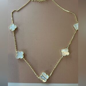 Gold Chain Necklace with White Clover Pendants rhodium finish sterling silver